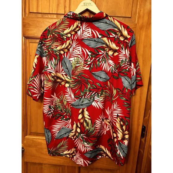 Design In Italy Luxury Mens XL Hawaiian Camp Shirt Green Red Palm Tree Floral - Picture 4 of 6